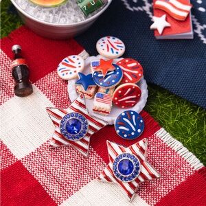 Patriotic Star Earrings with Blue Gem